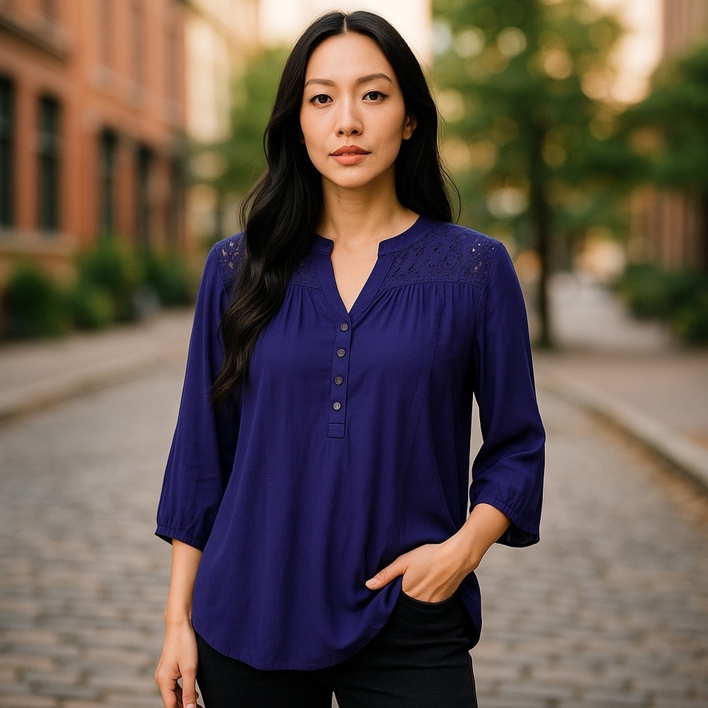 St. John’s Bay  Blue Lace Detail Top